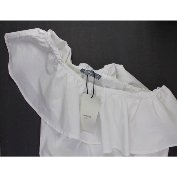 Bershka Asymmetric Ruffled One Shoulder Top NWT M - Picture 3 of 6